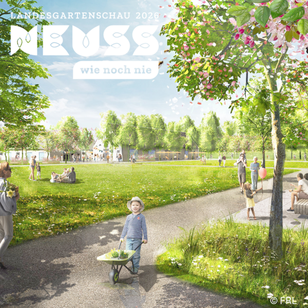 Grüne Wiesen und blühende Pflanzen_Kind mit Schubkarre